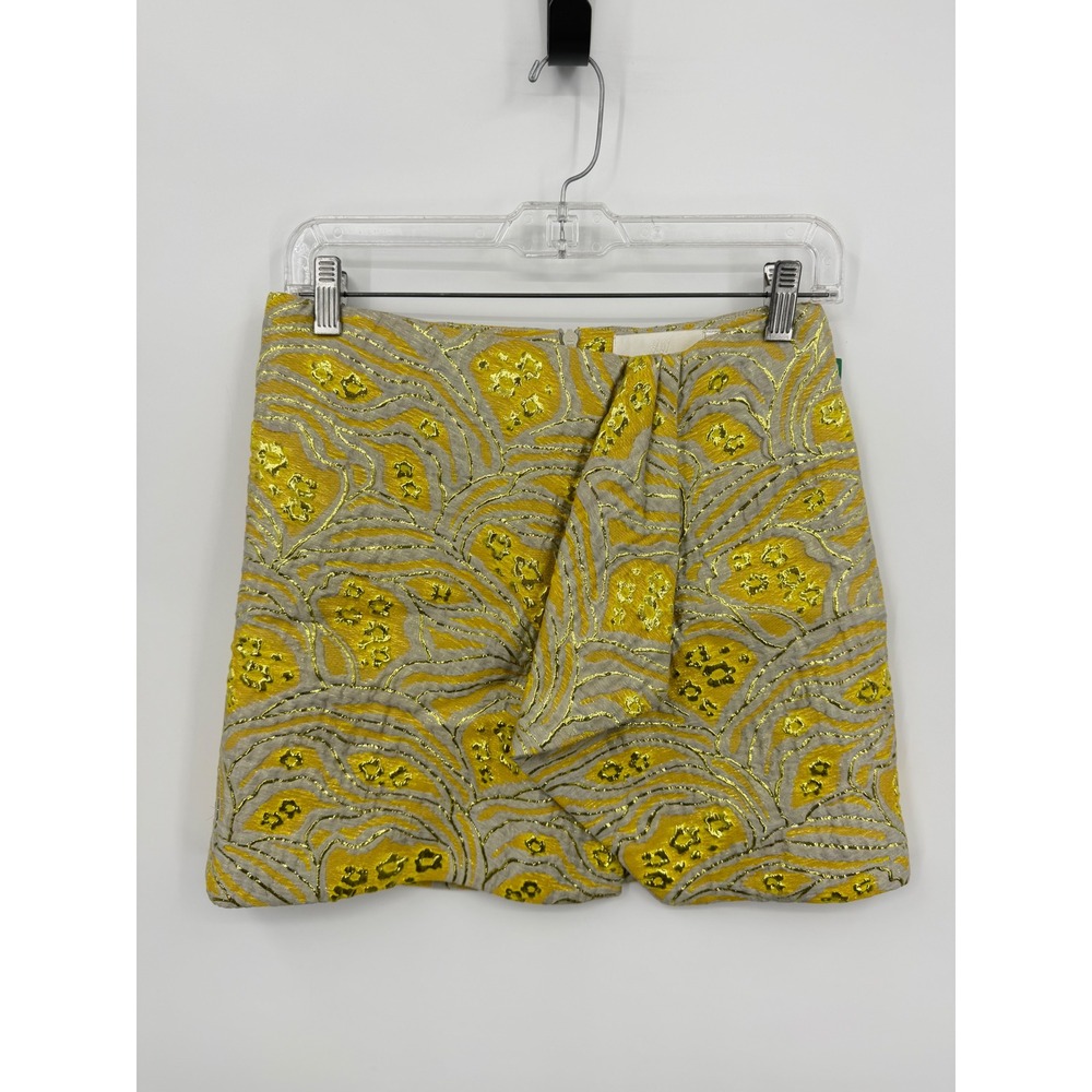 H&M Conscious Exclusive Brocade Mini Skirt Women 6 Gold Yellow Metallic Silk
